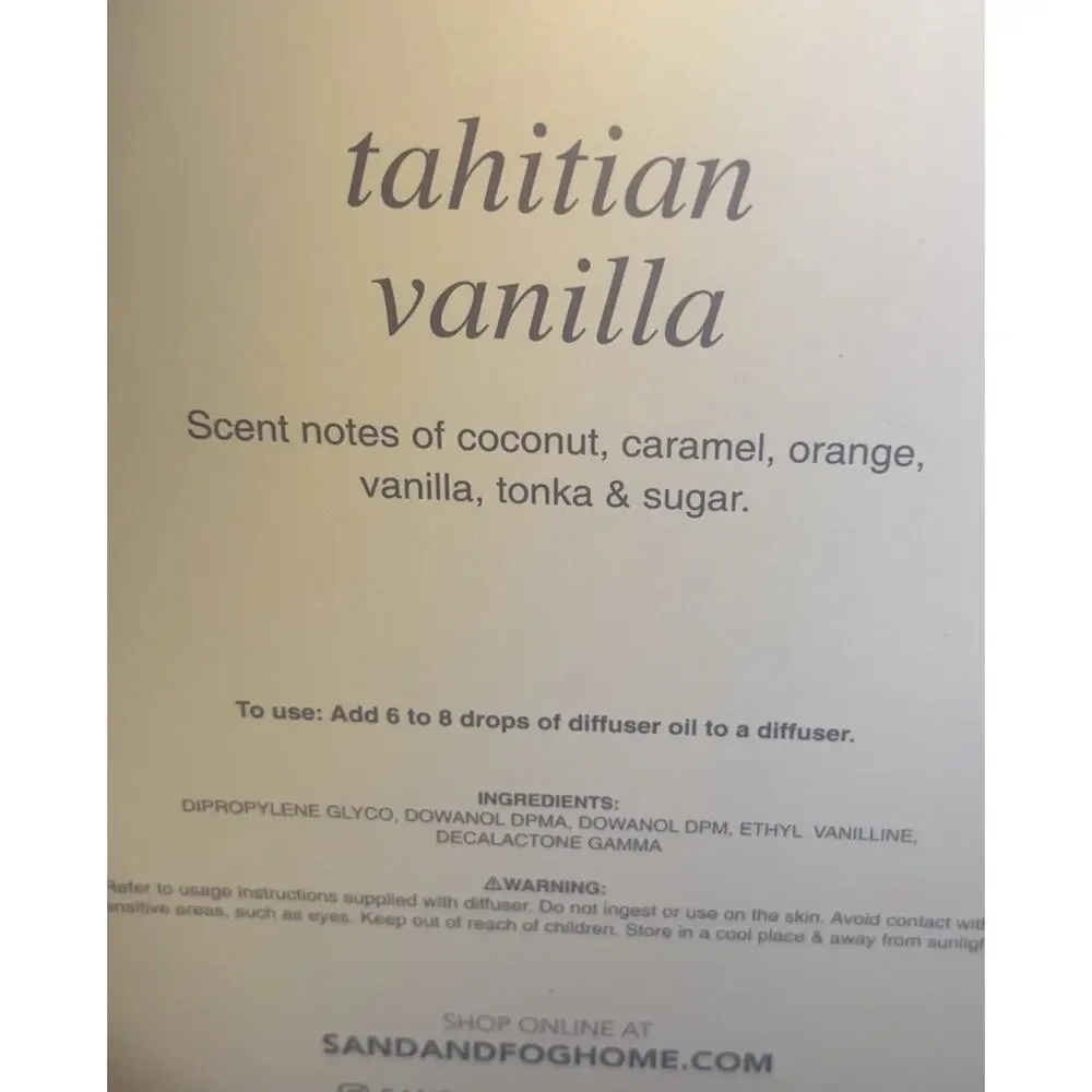 Sand + Fog Home Fragrance Diffuser Oil Tahitian Vanilla Essential Oils Jumbo 3.3